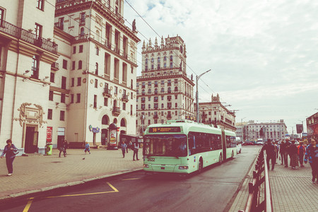 MINSK, BELARUS - SEPTEMBER 11, 2018: View of center of Minsk. Station Square. Minsk. Belarus.のeditorial素材