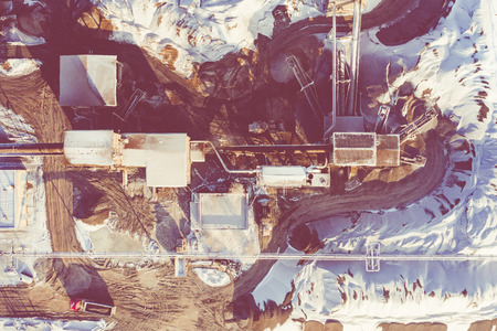 Aerial view over the sandpit. Industrial place in Poland. Photo captured with drone.の写真素材