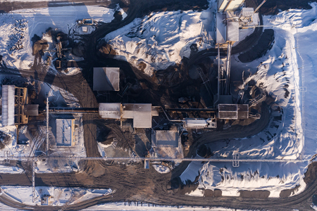 Aerial view over the sandpit. Industrial place in Poland. Photo captured with drone.の写真素材