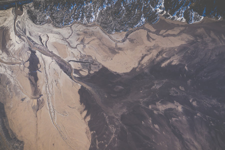 Aerial view of degraded landscape. Destroyed land. View from above. Industrial place. Photo captured with drone.の写真素材