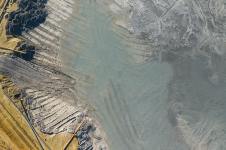 Aerial view of degraded landscape. Destroyed land. View from above. Industrial place. Photo captured...