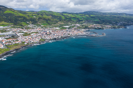 Aerial view of Atlantic coast at Vila Franca do Campo, Sao Miguel island, Azores, Portugal.. Photo made by drone.の写真素材