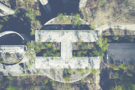 Aerial top view of abandoned industrial place. Photo made by drone from above.の写真素材