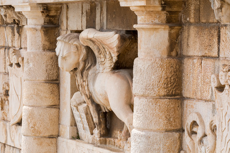 Zadar Land City Gates. Gate with Venetian lion. Croatia. Europe.のeditorial素材