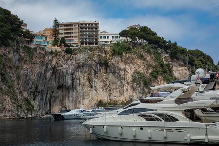 MONTE CARLO, MONACO - JUNE 04, 2019: Fontvielle Harbour, Monaco, on the French Riviera.のeditorial素材