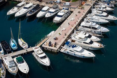 MONTE CARLO, MONACO - JUNE 04, 2019: Fontvielle Harbour, Monaco, on the French Riviera.のeditorial素材