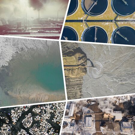 Collage of aerial view on industrial activity and pollution. Concept background. Aerial view.