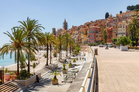MENTON, FRANCE - JUNE 05, 2019: Old town architecture of Menton on French Riviera. Provence-Alpes-Cote d'Azur, France.のeditorial素材