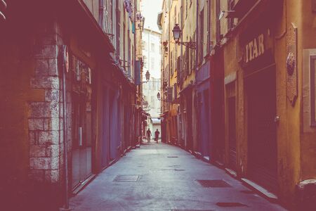 NICE, FRANCE - JUNE 05, 2019: Narrow street in old part of Nice, France.のeditorial素材