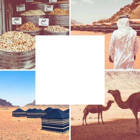 Collage of Wadi Rum Desert - Red Desert ( Jordan ) - travel background (my photos)の写真素材