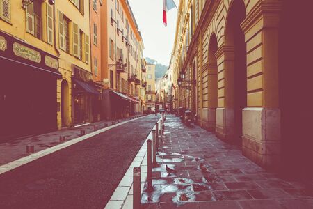 NICE, FRANCE - JUNE 05, 2019: Narrow street in old part of Nice, France.のeditorial素材