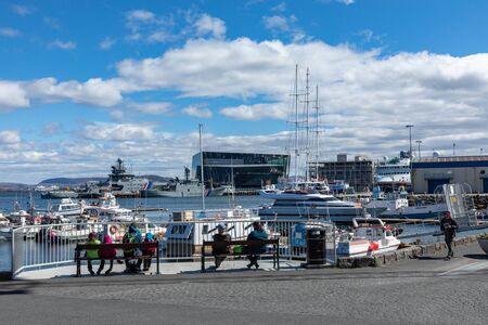 REYKJAVIK, ICELAND - JUNE 09, 2019: Reykjavik Old Harbor. Motorboats, yachts and small fishing ships.のeditorial素材
