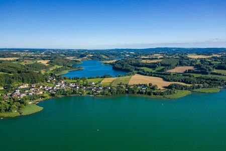Aerial view of Kashubian Landscape Park. Kaszuby. Poland. Photo made by drone from above. Bird eye view.の写真素材