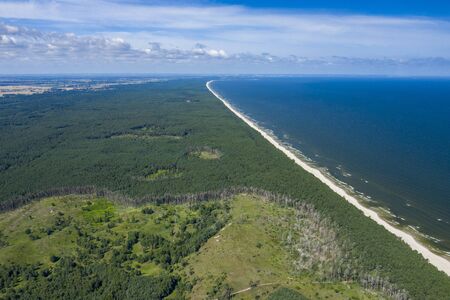 Aerial view of Vistula Split. Mierzeja Wislana Landscape Park. Photo made from above by drone.の写真素材