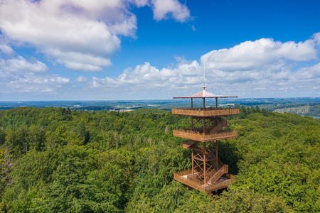 Aerial view of Wiezyca. Observation Tower. Kashubian Landscape Park. Kaszuby. Poland. Photo made by drone from above. Bird eye view.のeditorial素材
