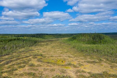 Aerial view of Kurjenrahka National Park. Turku. Finland. Nordic natural landscape. Scandinavian...