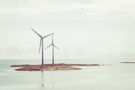 Wind turbines generator at Baltic Sea. Aland Islands, Finland. Europe.の写真素材