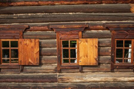 Traditional Siberian wooden house in the Taltsy Architectural-Ethnographic Museum.の写真素材