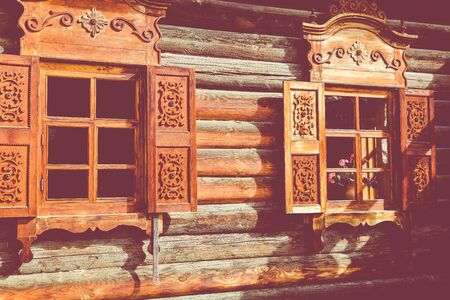TALTSY,  IRKUTSK REGION, RUSSIA - SEPTEMBER 09, 2019: Traditional Siberian wooden house in the Taltsy Architectural-Ethnographic Museum.のeditorial素材