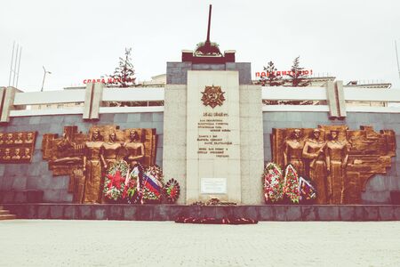 ULAN UDE, RUSSIA - SEPTEMBER 06, 2019:  Victory Park, Ulan-Ude with a tank memorial. Commemorating the Soviet Victory in World War II.のeditorial素材