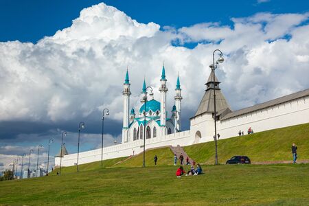 KAZAN, RUSSIA - SEPTEMBER 08, 2019: Kul Sharif Mosque is the main symbol of Kazan and touristic attraction. Kremlin, Kazan, Tatarstan, Russia.のeditorial素材