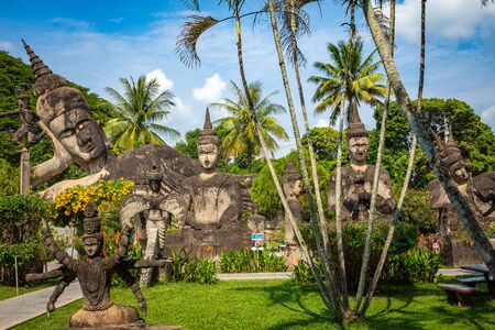 Buddha park Xieng Khouane in Vientiane, Laos. Famous travel tourist landmark of Buddhist stone statues and religious figures.の写真素材