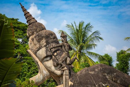 Buddha park Xieng Khouane in Vientiane, Laos. Famous travel tourist landmark of Buddhist stone statues and religious figures.の写真素材