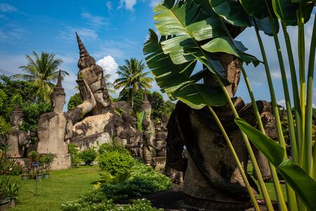 Buddha park Xieng Khouane in Vientiane, Laos. Famous travel tourist landmark of Buddhist stone statues and religious figures.の写真素材