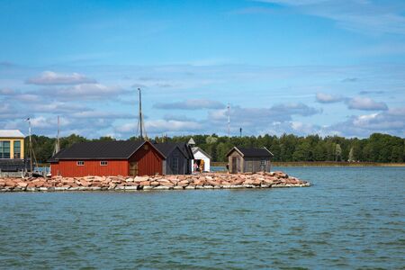 ALAND ISLANDS, MARIEHAMN - FINLAND - AUGUST 06, 2019: Yachts in Marienhamn harbour on Aland islandsのeditorial素材