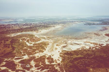 Aerial view of artificial salt farm.. Senegal. West Africa. Photo made by drone from above.の写真素材