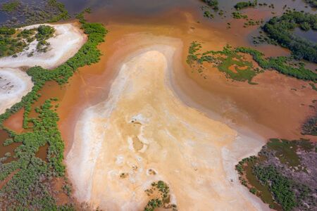 Aerial view of national reserve in south of Gambia, West Africa. Photo made by drone from above.の写真素材