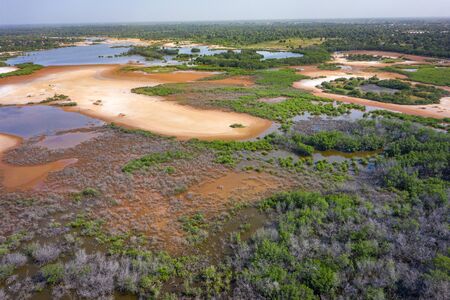 Aerial view of national reserve in south of Gambia, West Africa. Photo made by drone from above.の写真素材