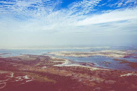 Aerial view of artificial salt farm.. Senegal. West Africa. Photo made by drone from above.の写真素材