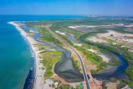 Aerial view of national reserve in south of Gambia, West Africa. Photo made by drone from above.の写真素材