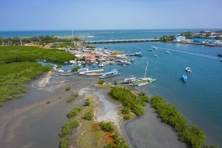 Gambia Mangroves. Aerial view of mangrove forest in Gambia. Photo made by drone from above. Africa Natural Landscape.の写真素材