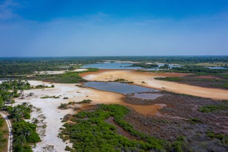 Aerial view of national reserve in south of Gambia, West Africa. Photo made by drone from above.の写真素材