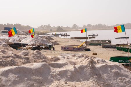 Boats at Lac Rose or Retba Lake. Dakar. West Africa. UNESCO World Heritage.のeditorial素材