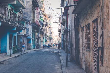 HAVANA, CUBA - DECEMBER 10, 2019: Vintage colored classic american cars in Old Havana, Cuba.