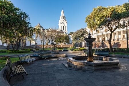 QUITO, ECUADOR - FEBRUARY 07, 2020: Plaza Grande and Metropolitan Cathedral, historic colonial downtown of Quito, Ecuador. South America.のeditorial素材