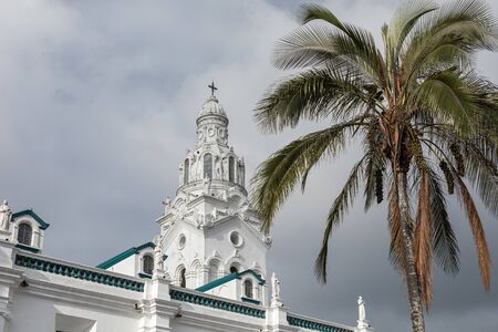 QUITO, ECUADOR - FEBRUARY 07, 2020: Plaza Grande and Metropolitan Cathedral, historic colonial...