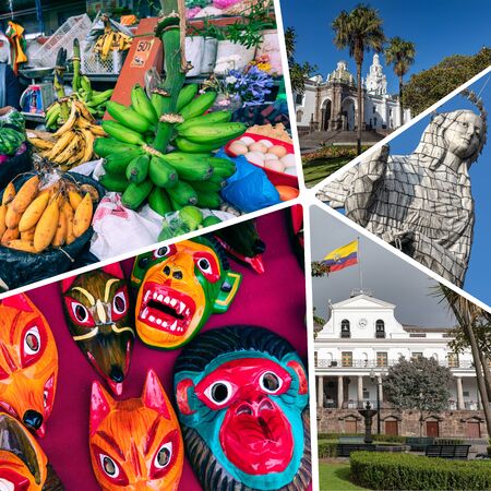 Collage of popular tourist destinations in Ecuador. Travel background. South America.の写真素材