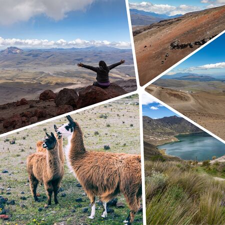 Collage of popular tourist destinations in Ecuador. Travel background. South America.の写真素材