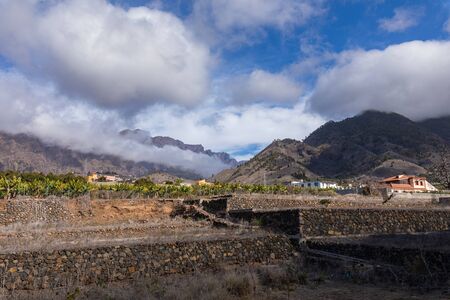 Beautiful colorful streets of old colonial town in Los Llanos de Aridane in La Palma Island, Canary Islands, Spain.の写真素材