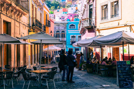 Guanajuato City historic center. Colorful homes built on hillside. Guanajuato State, Mexico.のeditorial素材