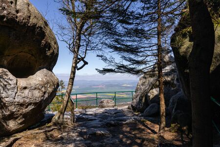 Stolowe Mountains National Park. Rock formations in Szczeliniec Wielki hiking trail near Kudowa-Zdroj, Lower Silesia, Poland.の写真素材