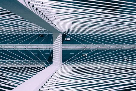 Aerial view of Most Redzinski bridge over Oder river in Wroclaw, Poland.の写真素材