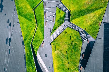 Katowice city center architecture. Aerial view of green grass terraces. Upper Silesia, Poland.の写真素材