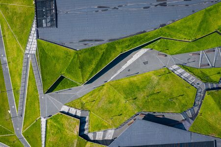 Katowice city center architecture. Aerial view of green grass terraces. Upper Silesia, Poland.の写真素材