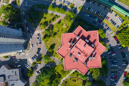 KATOWICE, POLAND - MAY 27, 2020: Aerial photo of modern city center of Katowice, Upper Silesia. Poland.のeditorial素材