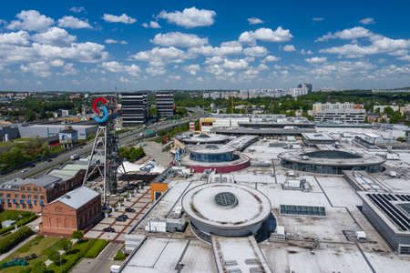 KATOWICE, POLAND - JUNE 01, 2020: Aerial view of city center of Katowice, Upper Silesia. Poland.のeditorial素材